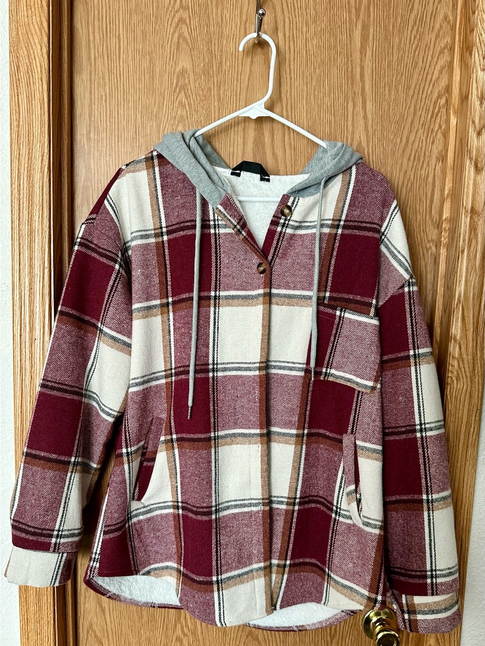 Womens Lightweight Casual Jacket Plaid Long Sleeve Shacket Fleece Lined Hooded